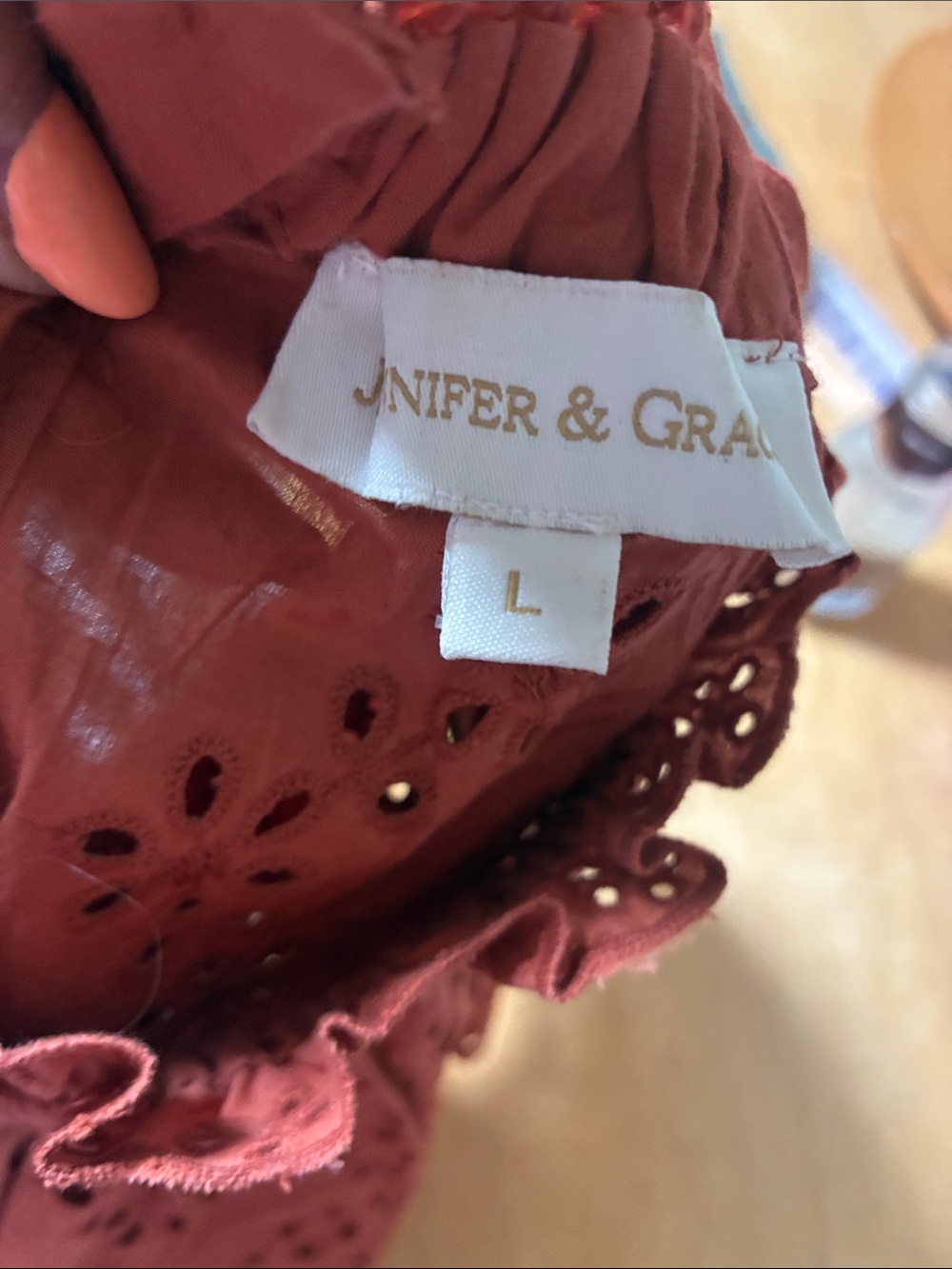 Women’s Eyelet Short-Sleeve Blouse in Rust - Picture 3 of 4